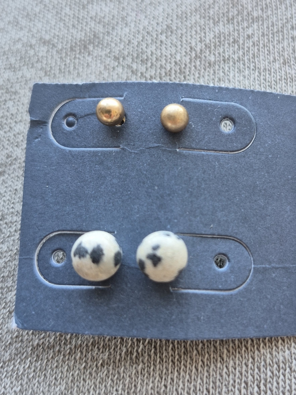 Gold and Cream Dalmatian Print Stud Earring Set - Unbranded